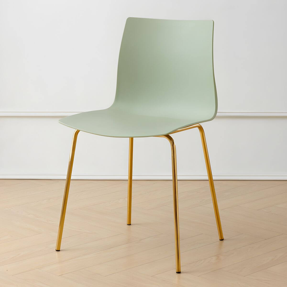 Modern plastic and acrylic side chair with metal legs, ideal for kitchen and dining rooms