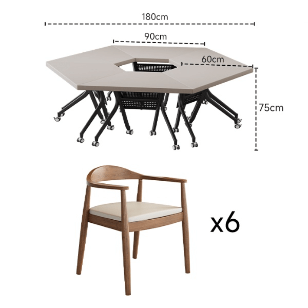 Solid wood multifunctional meeting table with geometric design and movable wheels