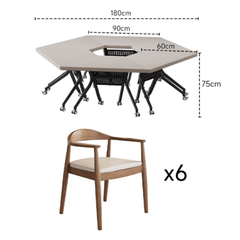 Geometrically Designed Solid Wood Multifunctional Meeting Table with Movable Wheels