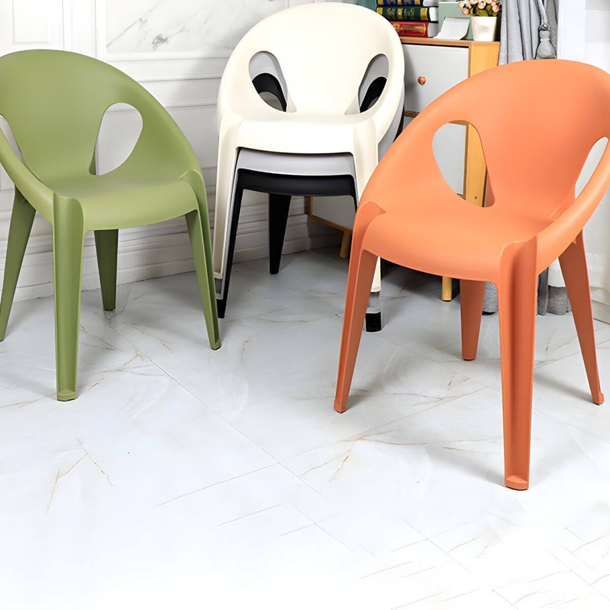 Stackable Modern Arm Chair with Open Back in Plastic & Acrylic Dining Chairs Secondary image
