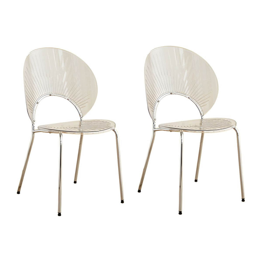Scandinavian style stackable armless side chair made of plastic and acrylic for dining