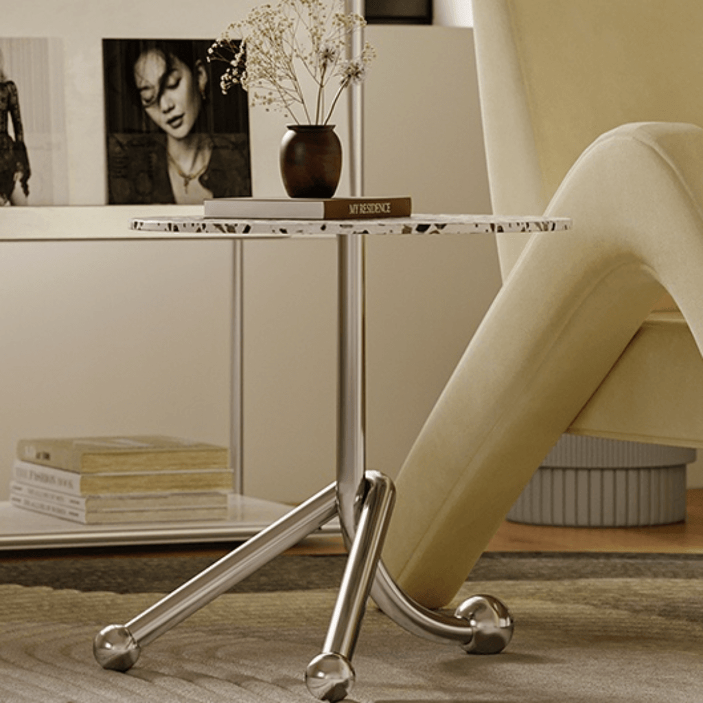45cm terrazzo accent table with unique three-leg design for stability and style