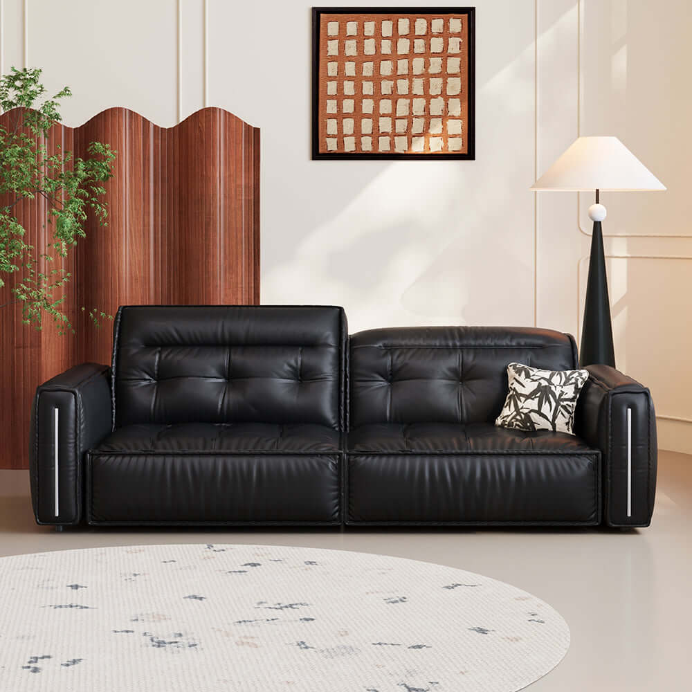 Vintage-style smart electric leather sofa bed with recliner design for modern living rooms