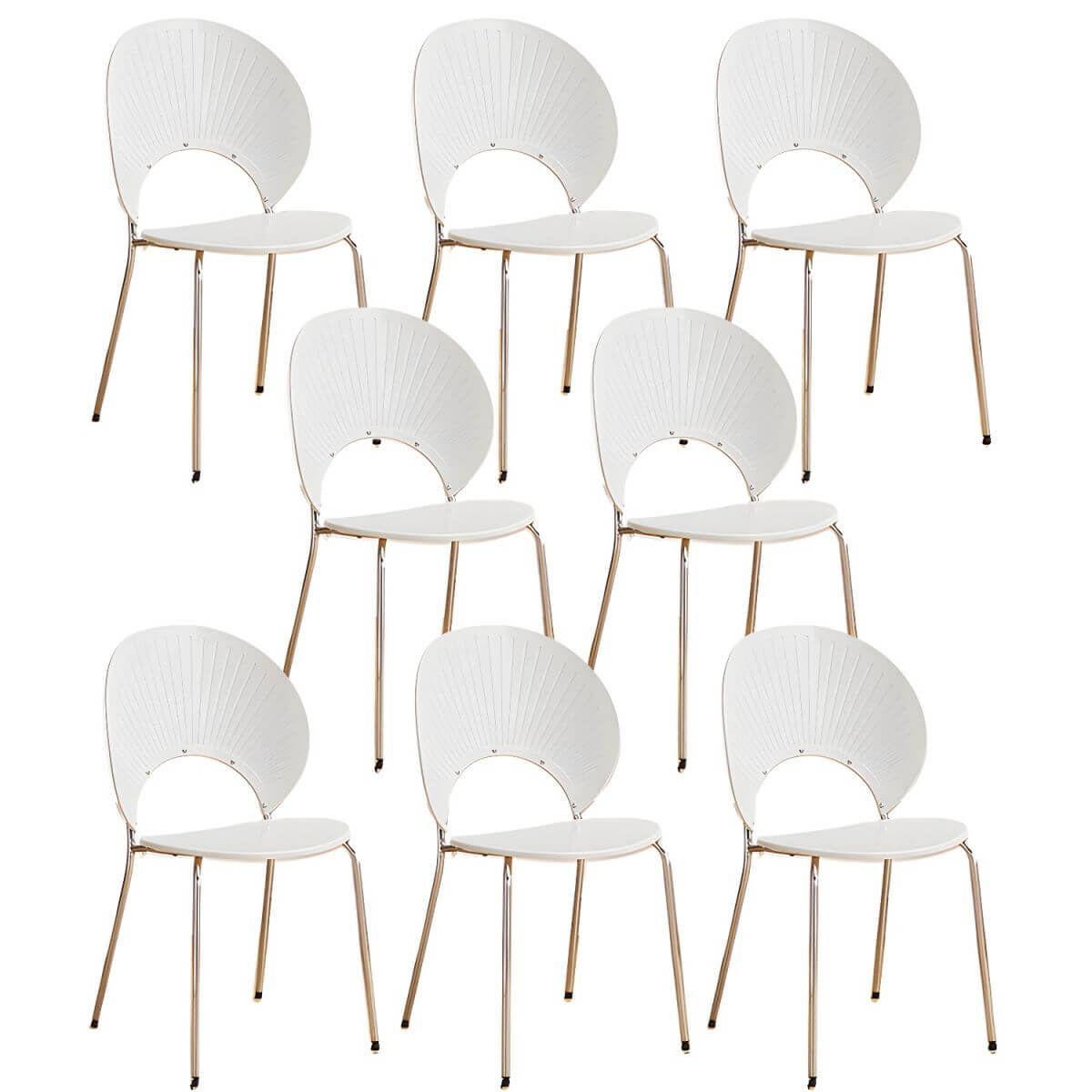 Stackable acrylic dining chair with open back and metal legs, armless design for modern dining rooms