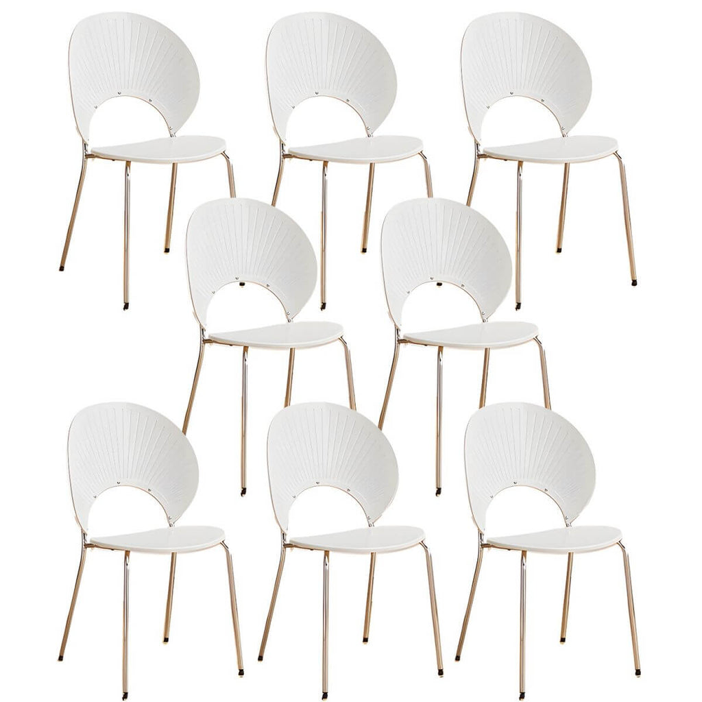 Stackable acrylic dining chair with open back and metal legs, armless design for modern dining rooms