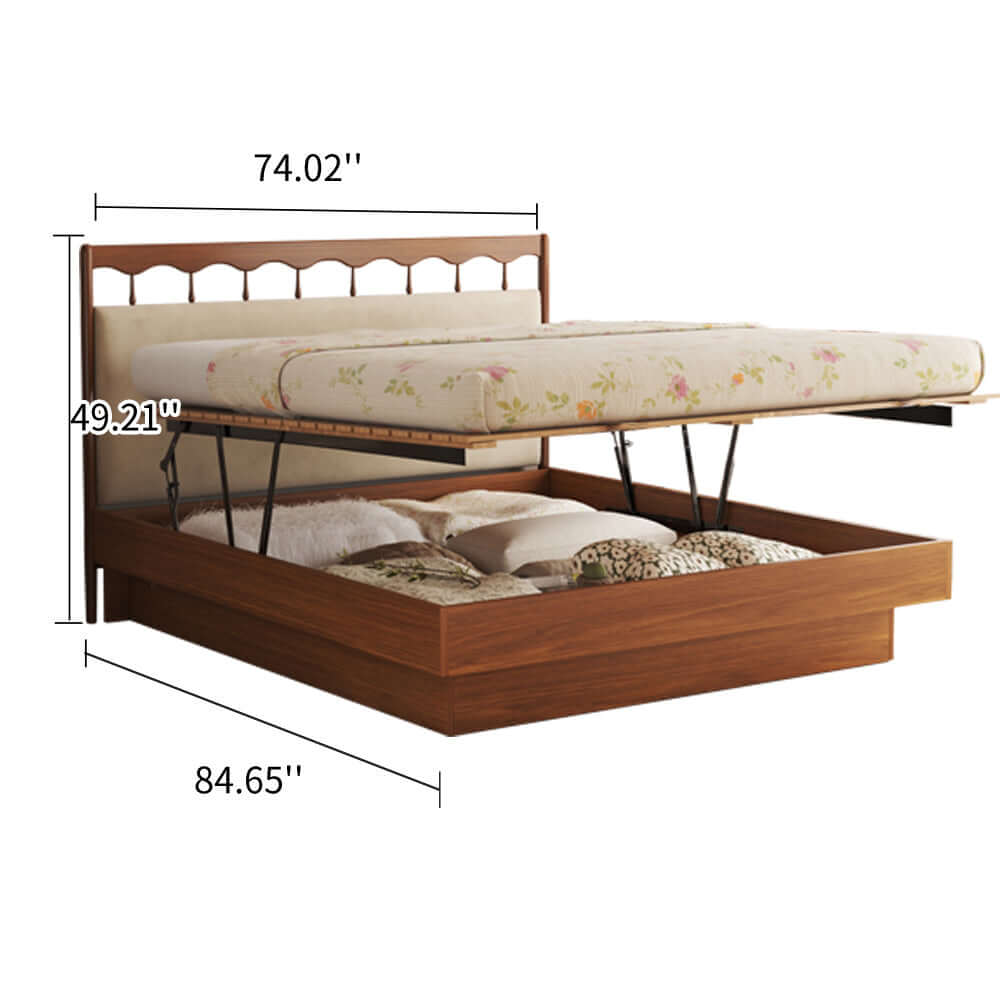 Solid wood vintage floating storage bed with large under-bed drawers for extra space