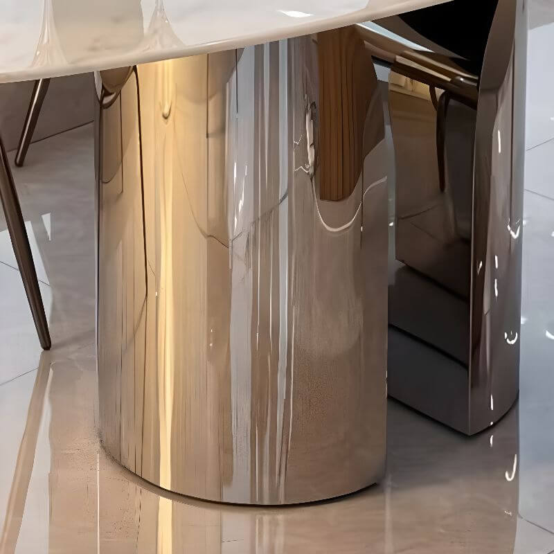 Oblong marble dining table with white Art Deco style and fixed legs