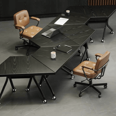 Sleek Black Folding Conference Table with 360° Casters - Ideal for Dynamic Workspaces