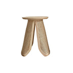 13-inch round rattan and ash wood side table with natural finish for indoor use