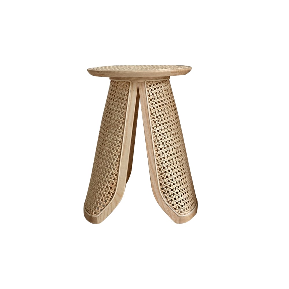 13-inch round rattan and ash wood side table with natural finish for indoor use