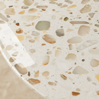 Modern terrazzo dining table with sleek design, perfect for cozy meals and home office use