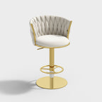 Set of 2 gray swivel bar stools with velvet curved back and adjustable height