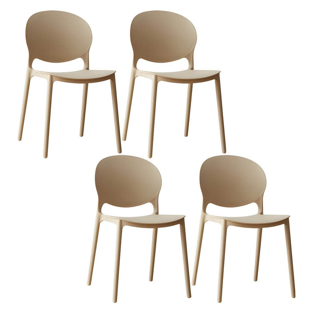 Scandinavian plastic dining chair with open back and four legs, ideal for home use