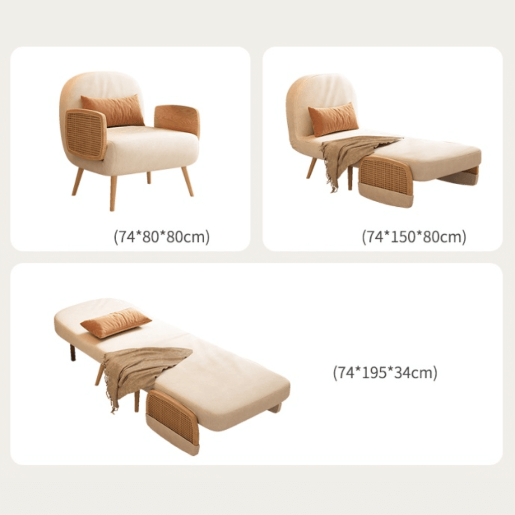 MidCentury modern single sofa bed with rattan, convertible folding daybed and lounge chair