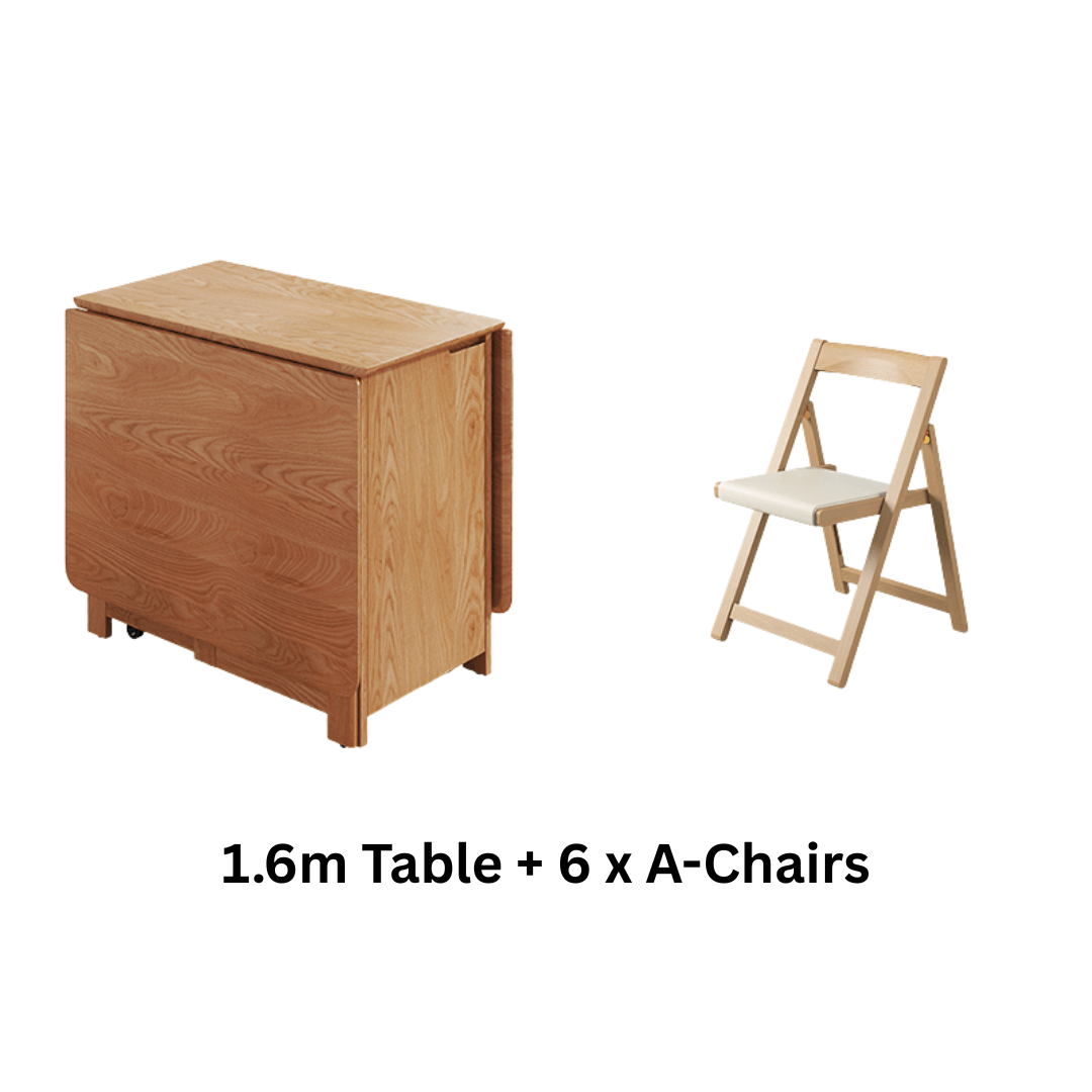 Solid wood folding dining set with chairs, versatile and space-saving furniture for dining rooms