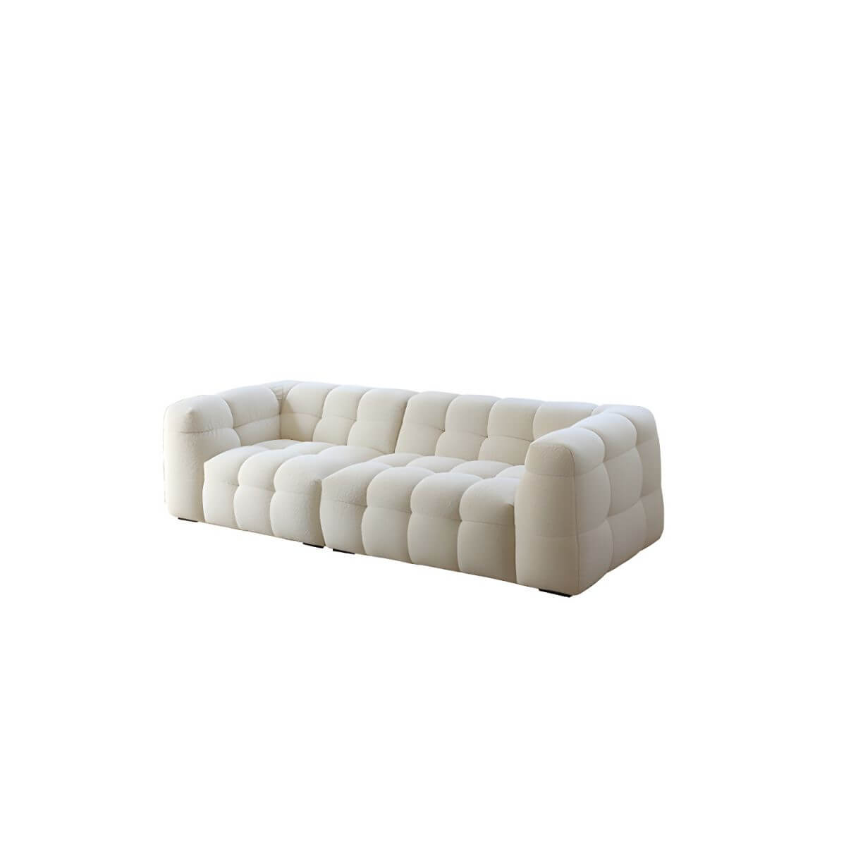 White fabric tuxedo arm sofa with biscuit back, 27.55 inches tall