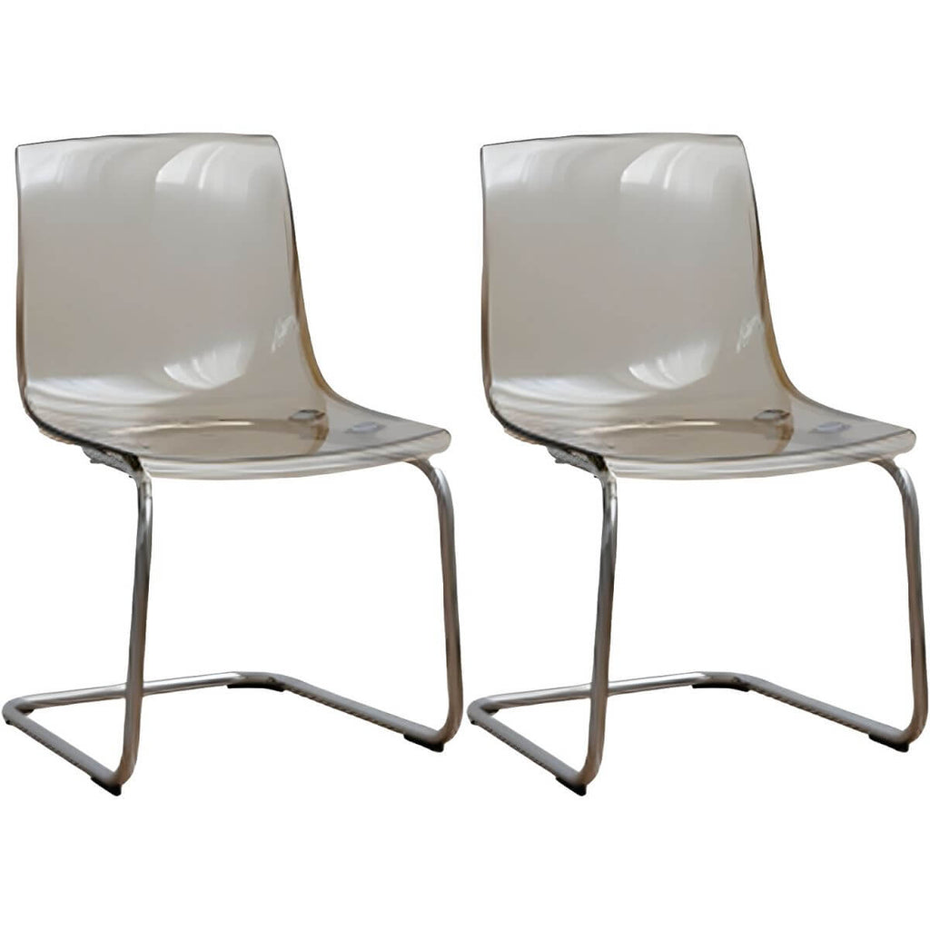 Scandinavian style plastic and acrylic dining side chair with silver legs, non-upholstered design