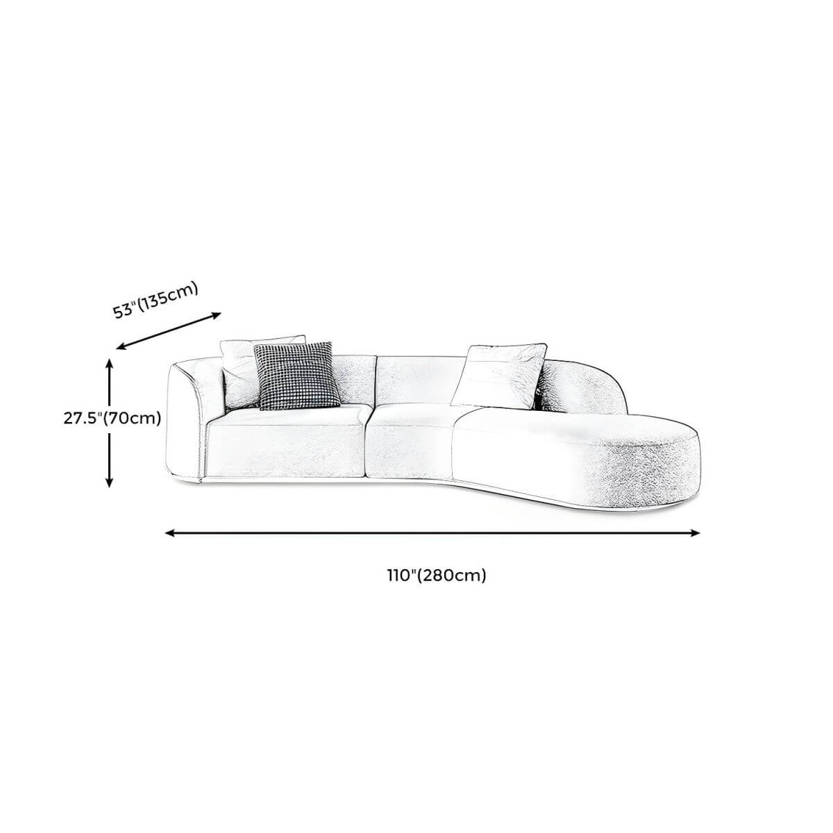 Ultra-modern polyester blend tuxedo arm sofa with tight back, 27.56 inches high sectional