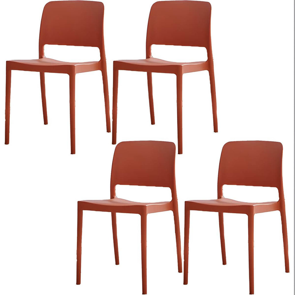 Scandinavian plastic and acrylic dining chair with low backrest and armless design