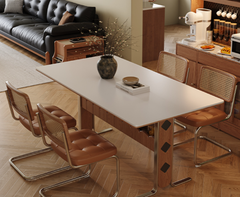 Combo de Mesa de Comedor-Escritorio Vintage Cocochairs: Mesa Cuadrada de Pizarra con Almacenamiento Versátil y Patas de Acero Inoxidable