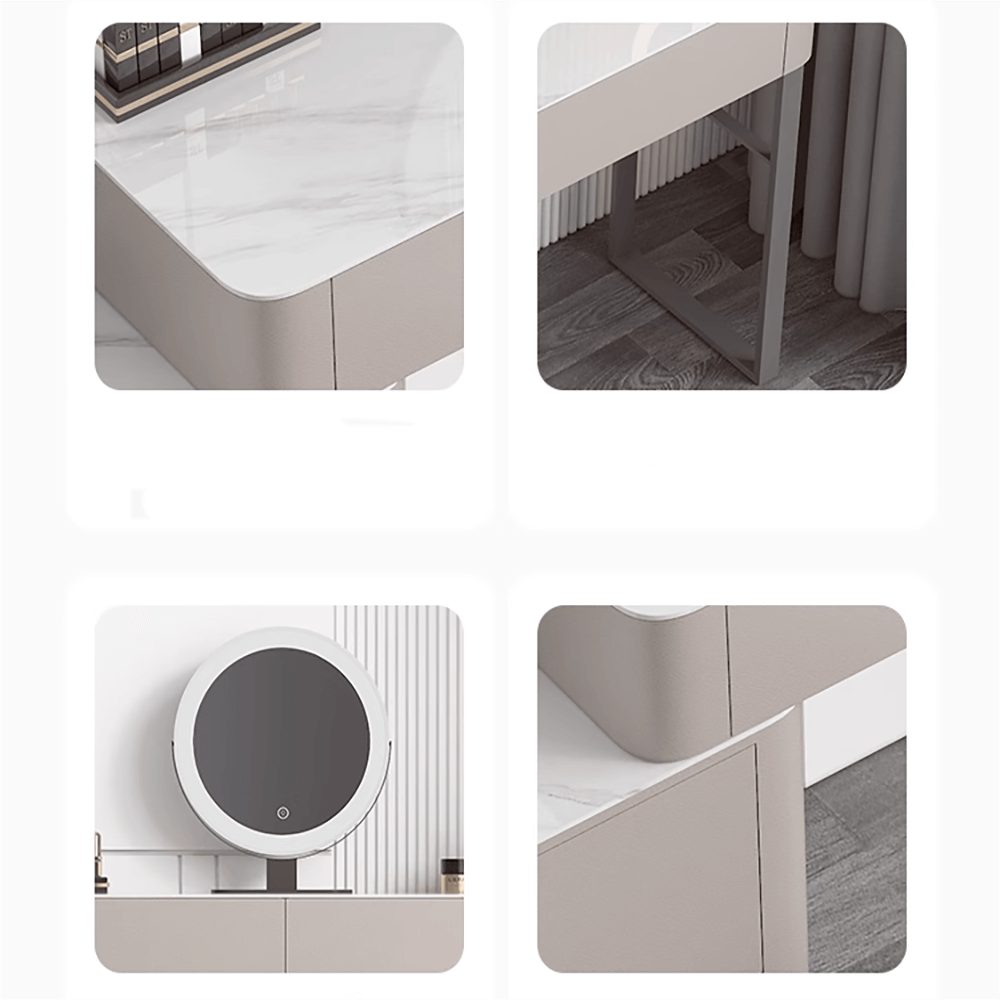 Modern dressing table stool with mirror and durable sintered stone tabletop