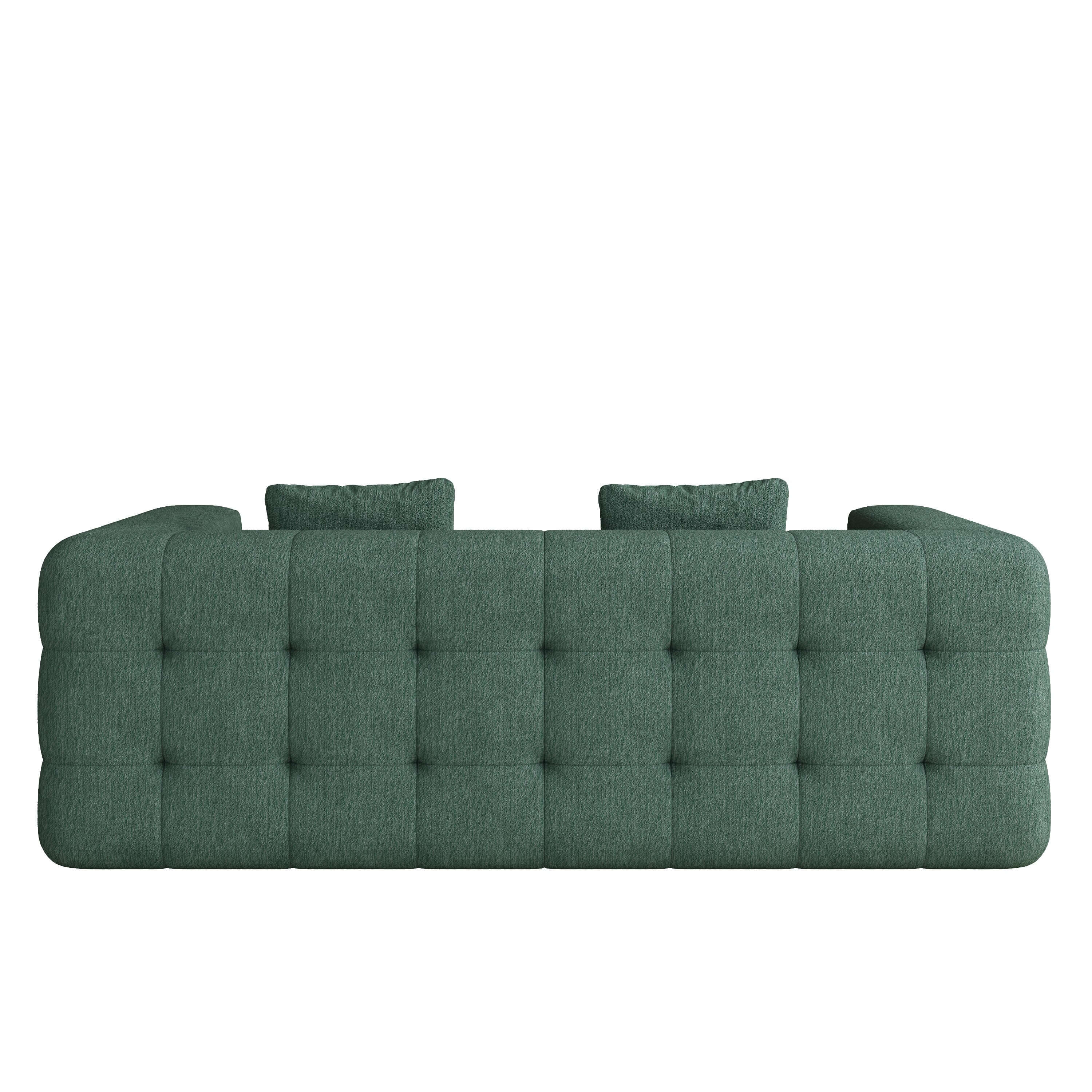 Green love seat sofa upholstered in soft chenille velvet fabric, perfect for modern living rooms