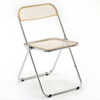 Scandinavian style dining chair with silver metal legs and plastic acrylic seat