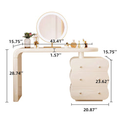 White Makeup Vanity with Adjustable 3-Drawer Side Cabinet Position