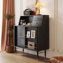 Black Side Cabinet Double Large Storages Sideboard
