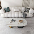 White Scandinavian fabric sofa with biscuit back and tuxedo arms