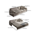 Gray Scandinavian sofa bed with fabric upholstery and coir faux leather sleeper, 69 inches long