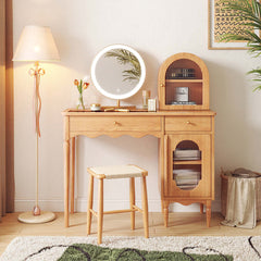 Wooden Makeup Vanity Set with Jewelry Storage & Side Cabinet