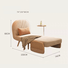 Elegant Folding Lounge Chair with Retro Rattan Accents
