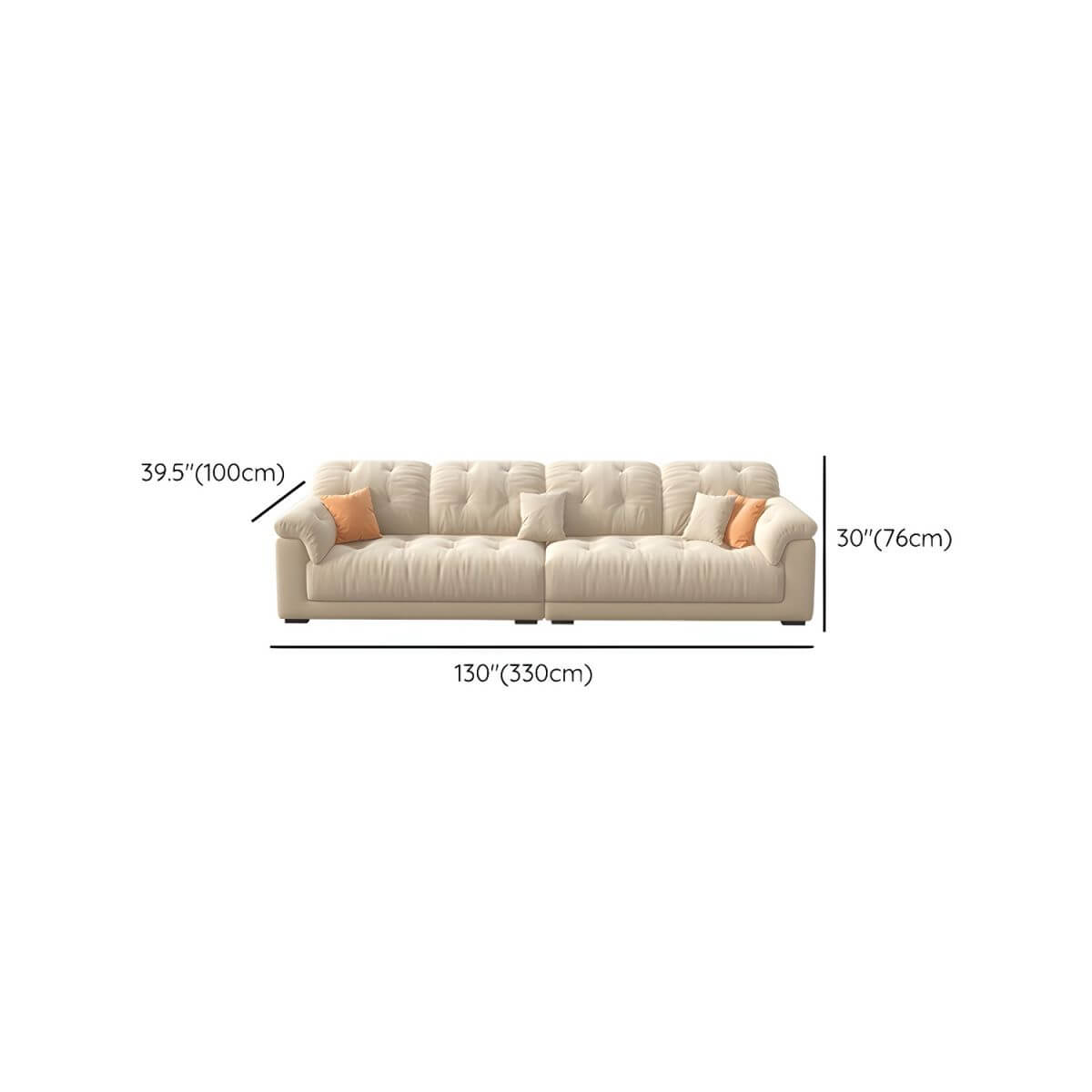 Beige polyester blend sofa with tufted back and pillow top arms, modern and comfortable seating