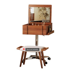 Vintage Style Solid Wood Movable Small Vanity Table with Flip-Top Mirror