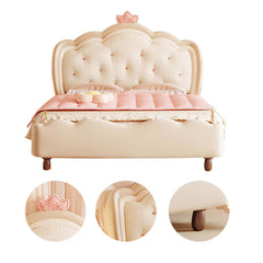 Lit de princesse moderne en bois crème pour enfants en rose et blanc