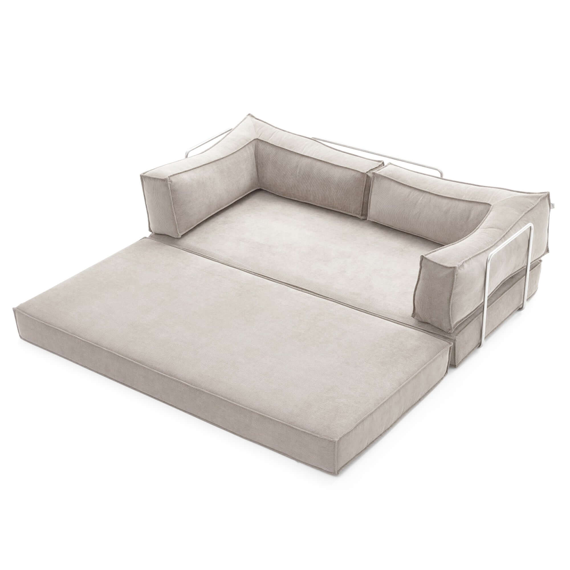 Compressed sofa bed with corduroy fabric and three stainless steel frames, DIY couch design