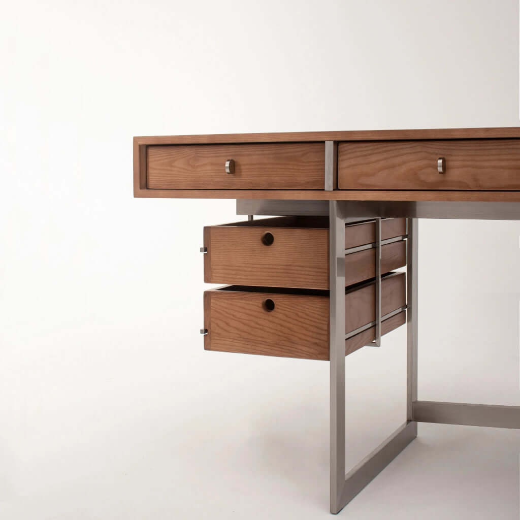 Danish Style Executive Desk, Walnut & Natural Finish