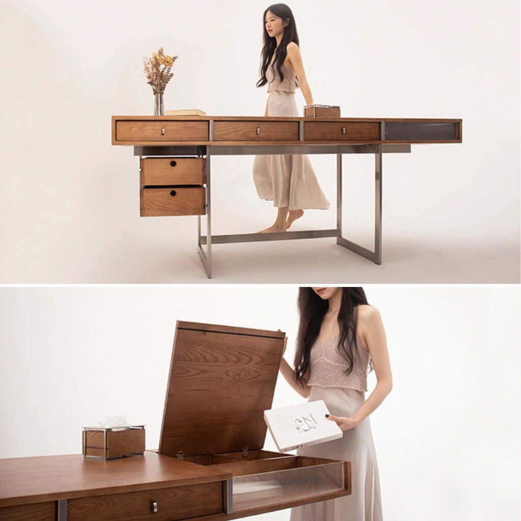 Danish Style Executive Desk, Walnut & Natural Finish