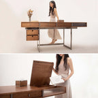 Danish Style Executive Desk, Walnut & Natural Finish