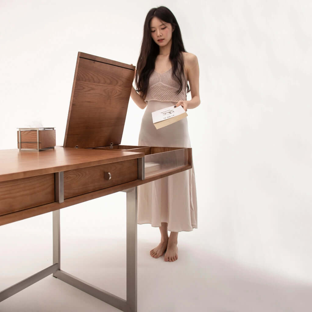 Danish Style Executive Desk, Walnut & Natural Finish