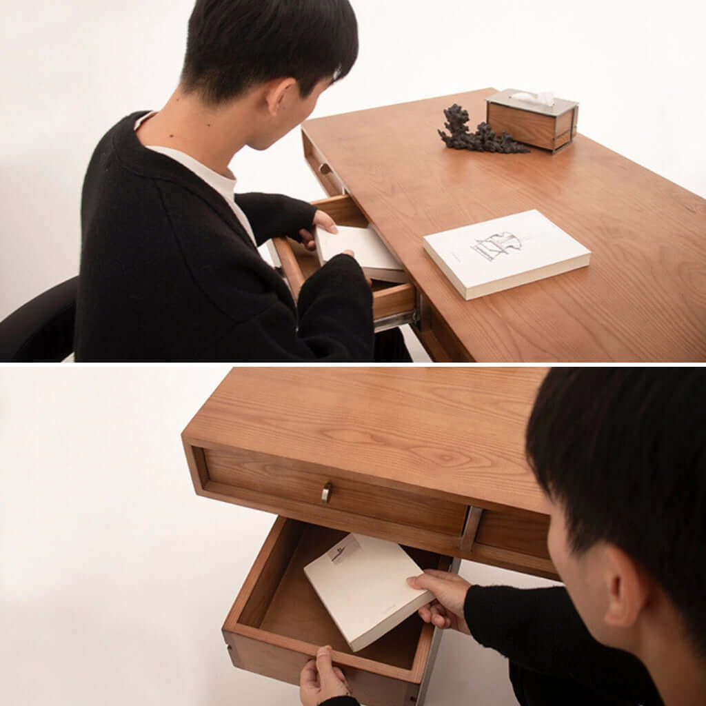 Danish Style Executive Desk, Walnut & Natural Finish