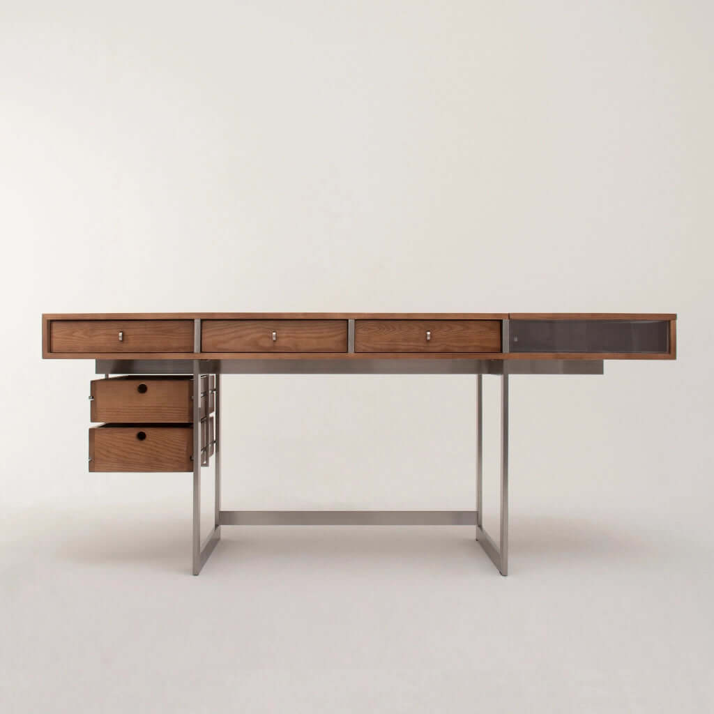 Danish Style Executive Desk, Walnut & Natural Finish Main Product Image