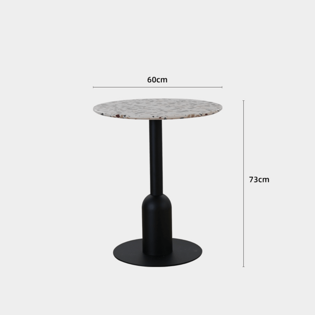 Round terrazzo table ideal for dining or office use with versatile design