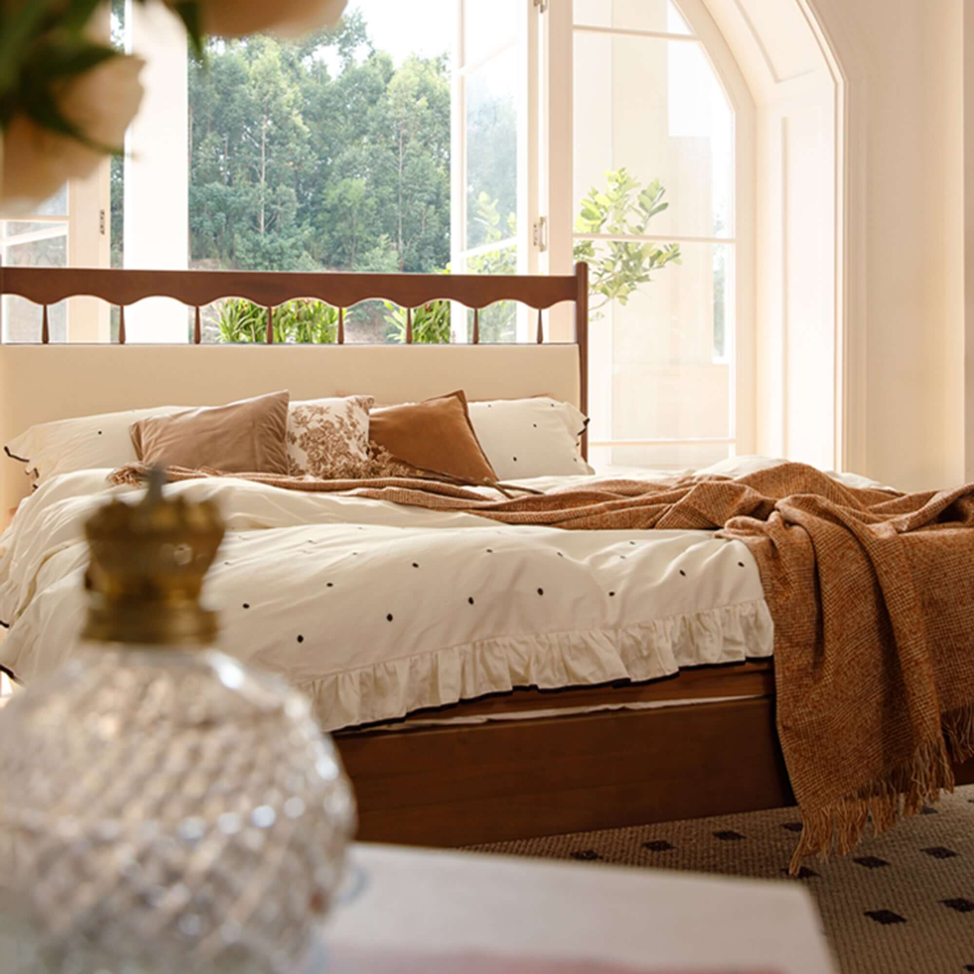 Vintage full double bed made of solid wood for bedroom