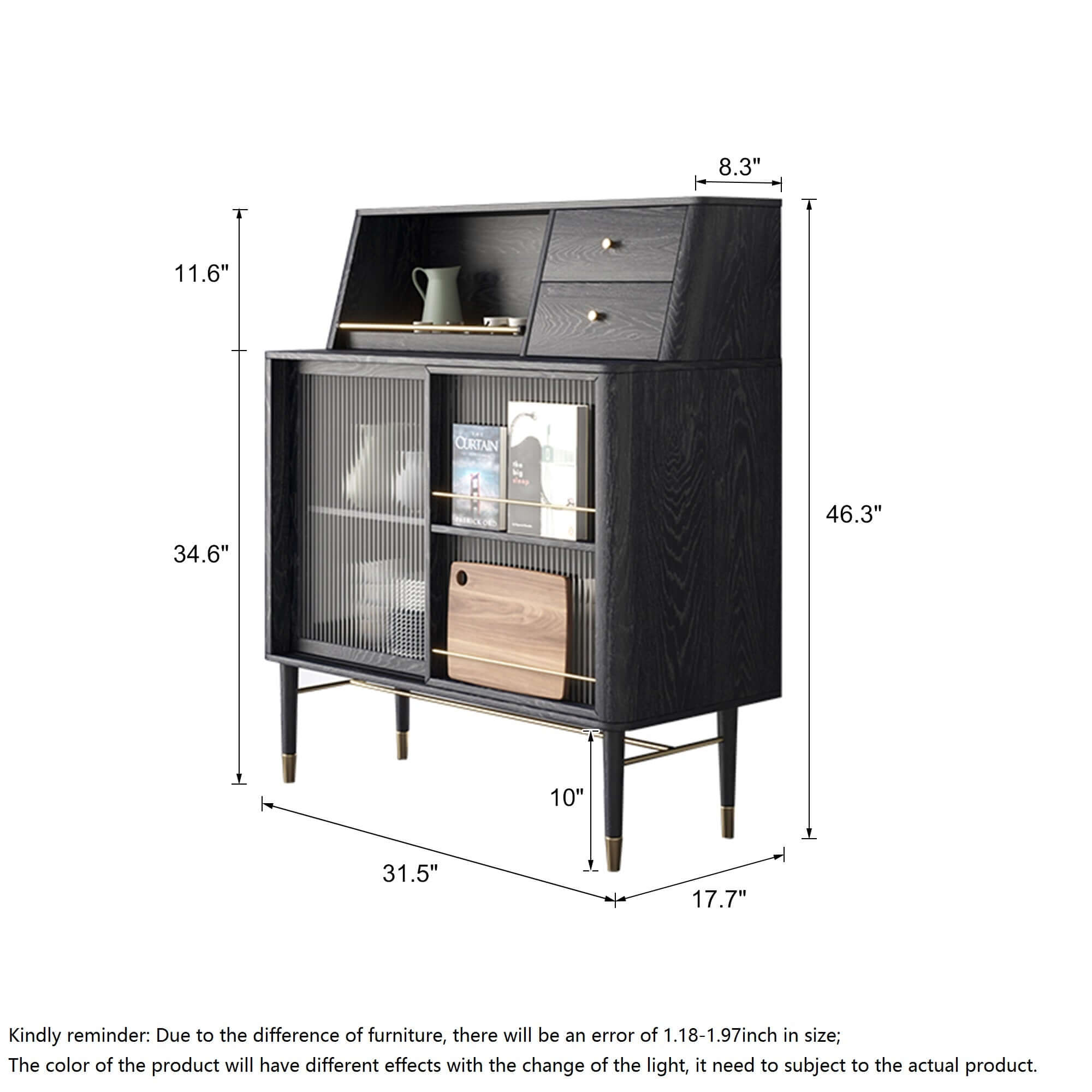 Black side cabinet with double large storage compartments for spacious organization