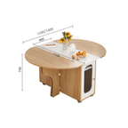 Round folding dining table with marble texture, perfect for small homes and space-saving design