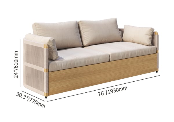 Modern outdoor swivel sofa set with aluminum frame and rope accents, includes coffee table in khaki