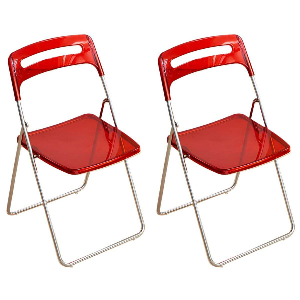 Modern collapsible open back side chair made of plastic and acrylic, ideal for kitchen and dining areas