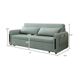 Green Convertible Sofa Bed Comfortable Cushion Seat with Storage Pocket